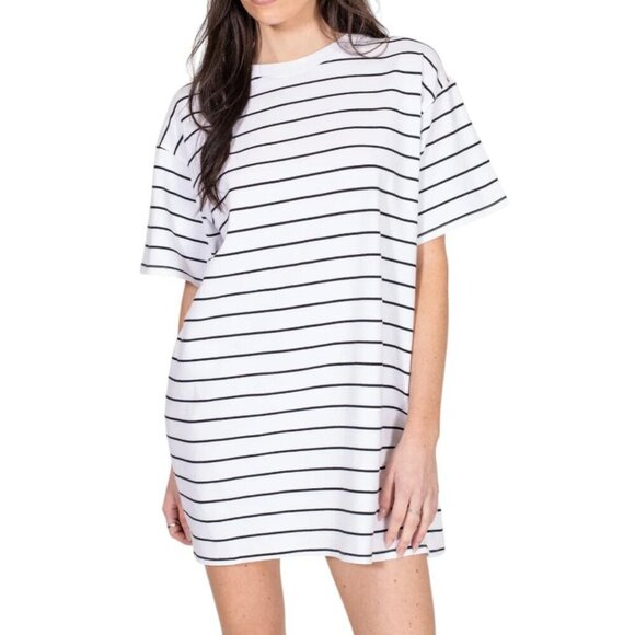 NEW Brunette the Label Oversized Boxy Tee Dress | Black Stripes - Picture 1 of 6